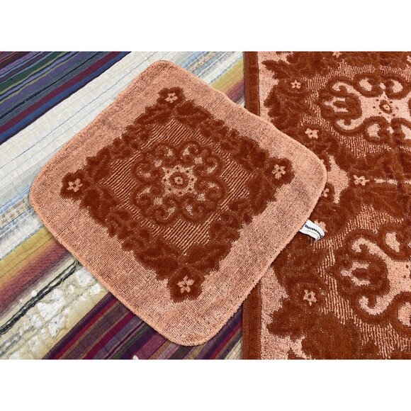 Vtg Tastemaker Orange Peach Sculpted Reversible Floral Hand Towel Washcloths - Picture 4 of 10